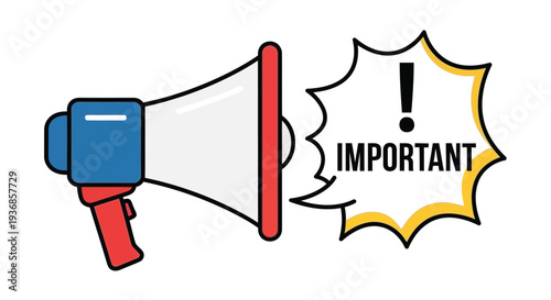 Cartoon illustration of a megaphone with an important message inside a speech bubble