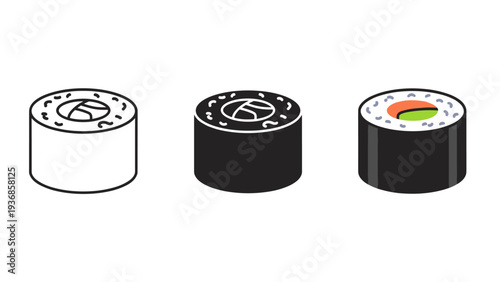 Sushi Roll Icon Set Food Vector Design Commercial