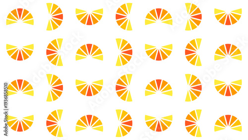 Minimalist seamless pattern of orange or lemon slices. Abstract flat design half circle segment texture.