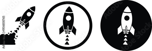 Rocket ship silhouettes in various stages of launch and design