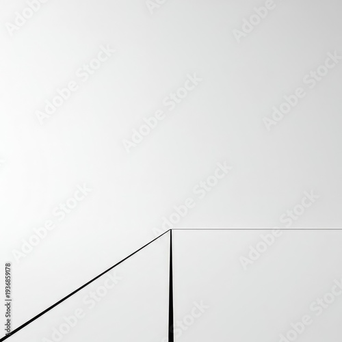 Abstract geometric design featuring a single black line dividing a vast white space. Clean, simple, modern, emphasizing negative space ,field ,shape ,abstract