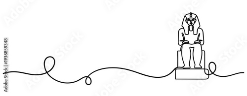 Seated pharaoh statue depicted on continuous line composition. none editable strokes
