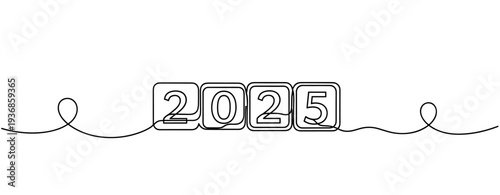 Number blocks showing 2025 arranged on flat surface line art. none editable strokes