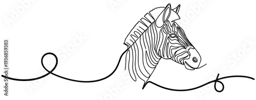 Zebra head drawn in continuous flowing line across page. none editable strokes
