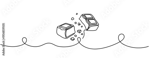 Chocolate pieces breaking into crumbs above continuous line surface. none editable strokes