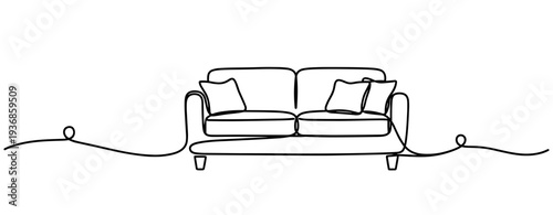 Sofa centered on continuous line in minimal white space. none editable strokes