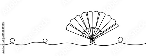 Folding hand fan opened on continuous line minimal background. none editable strokes