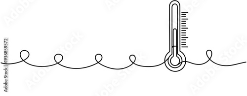 Thermometer indicating temperature on wavy line background. none editable strokes