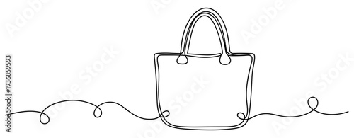 Tote bag standing on continuous line illustration white background. none editable strokes