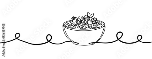 Bowl of berries filled and resting on continuous line. none editable strokes