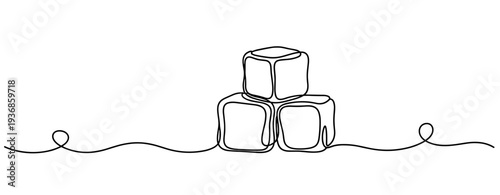 Ice cubes stacked in simple arrangement on continuous line. none editable strokes