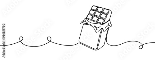 Chocolate bar melting and dripping on continuous line background. none editable strokes