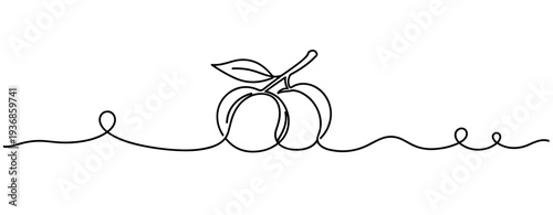 Pair of peaches resting on continuous line illustration minimal background. none editable strokes