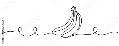 Banana bunch resting on continuous line illustration white background. none editable strokes