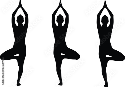 Silhouette of a woman practicing yoga tree pose for balance and wellness, concept for fitness, physical health, mindfulness and spiritual harmony.