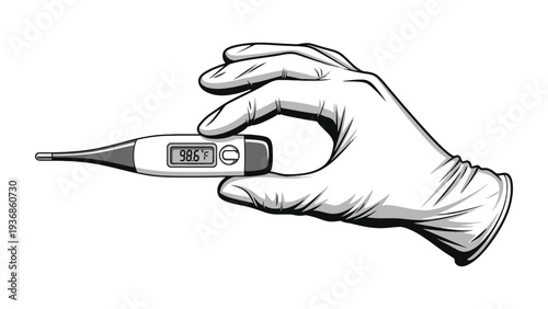Hand Holding Digital Thermometer Illustration Representing Temperature Check Fever Detection and Health Monitoring