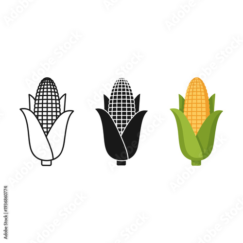 Corn Vegetable Icon Set Agriculture