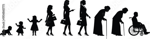 Silhouette Representing the Human Life Cycle From Infancy and Childhood Through Adulthood to Old Age and Disability for Aging and Growth Theme