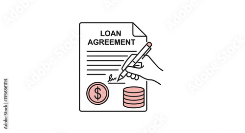 Loan agreement document with pen and money.