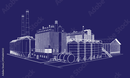 Crop Storage Factory Buildings Vector Set, Agricultural Warehouse Silhouette, Grain Storage Facility, Farm Industrial Buildings, Food Preservation Plant Line Art Collection