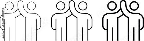 Three outline icons showing two abstract people figures giving a high five, representing teamwork or greeting.