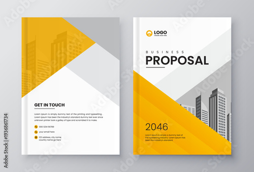 Modern Business Proposal Brochure Cover Template with Yellow Geometric Shapes