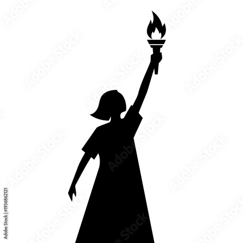 Silhouette of a woman holding a torch up high