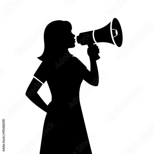 Woman shouting into a megaphone silhouette