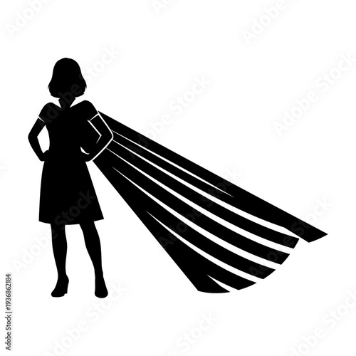 Silhouette of a superhero woman with a cape