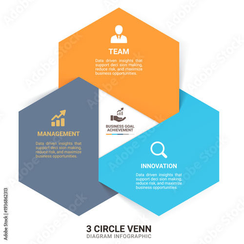 3 Circle Venn Diagram Hexagon Business Infographic Framework Diagram Template