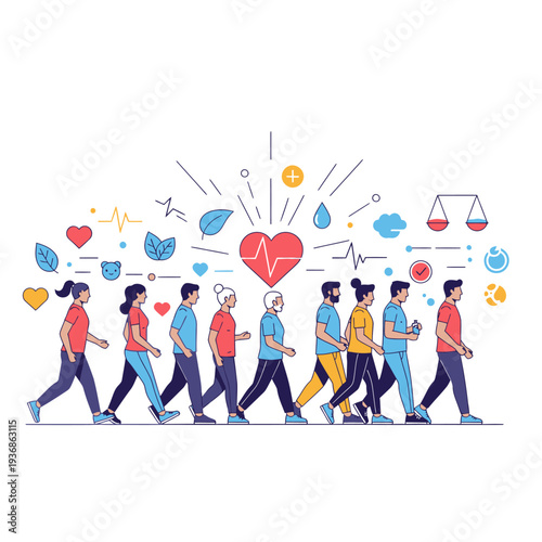 People of various ages participating in National Walking Day, promoting heart health and wellness