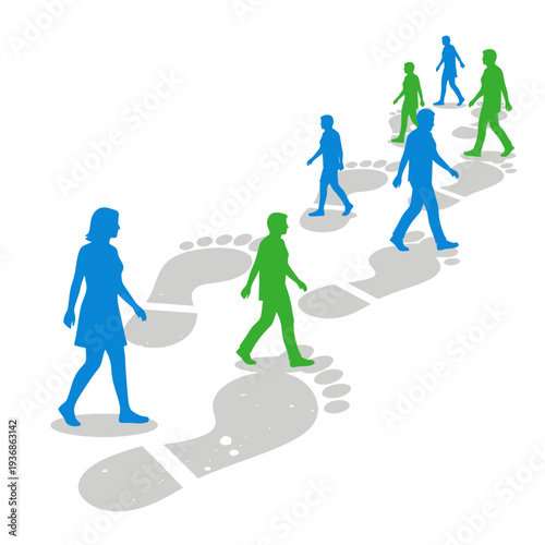 Celebrating National Walking Day with People Walking Together in a Stylized Illustration of Footsteps and Movement