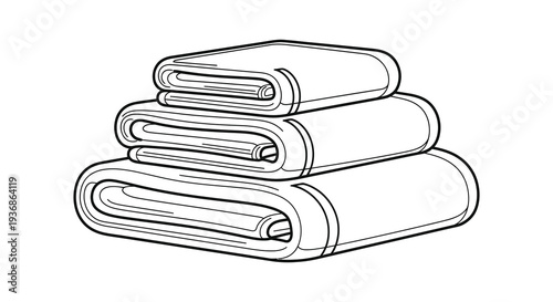 A simple black and white line drawing depicts a neatly folded stack of four towels
