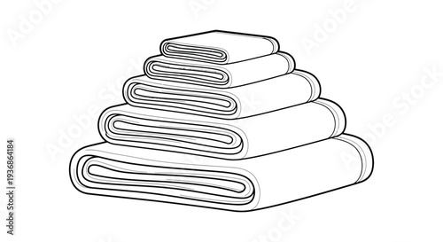 A simple black and white line drawing of a neatly folded stack of towels high quality professional detailed