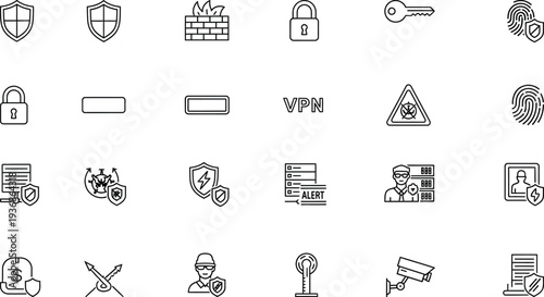 A clean line art icon of a classic shield, symbolizing protection, security, and safety in digital and physical contexts, providing a clear visual representation of defense.