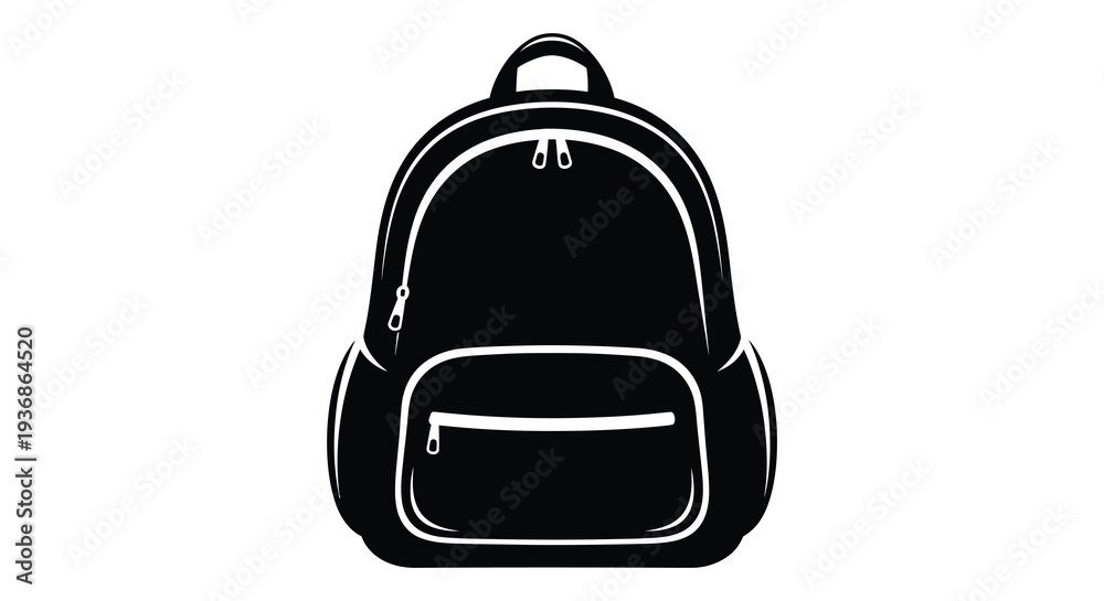 Fototapeta premium A minimalist black and white illustration of a modern backpack with a front zipper pocket high quality professional