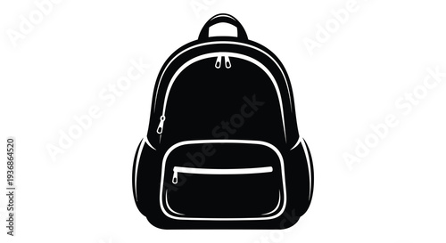 A minimalist black and white illustration of a modern backpack with a front zipper pocket high quality professional