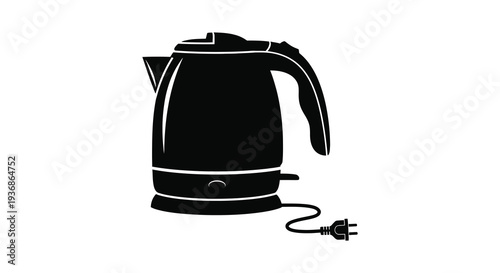A black silhouette of an electric kettle with a cord and plug is prominently displayed