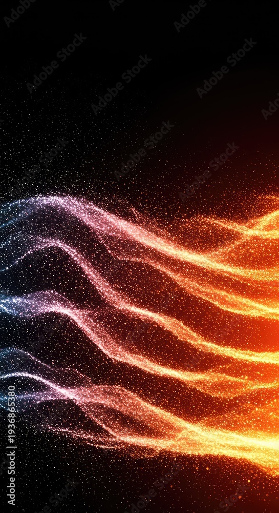 Obraz premium Dynamic flow of glowing ethereal particles forming complex abstract wave patterns, symbolizing heat transfer and universal energetic radiation ,structure ,particle ,electromagnetic