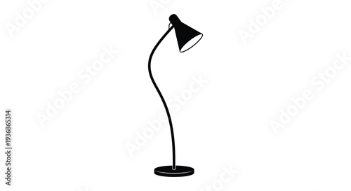 A minimalist depiction of a black arc floor lamp against a stark white background high quality