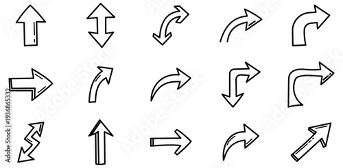 Hand drawn arrow icons set navigation doodle sketchy pointer collection for ui design website project vector graphic art
