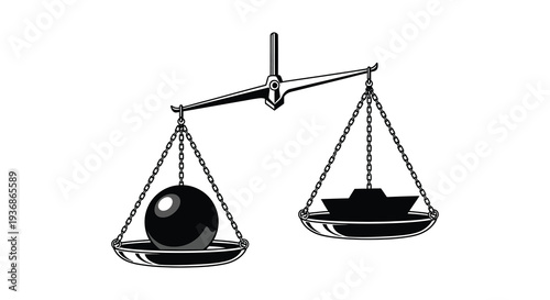 A black and white illustration of a balance scale showing unequal weights on each side high quality professional