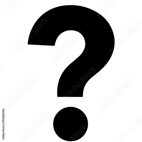 Black question mark symbol on transparent background