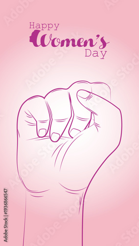 Clenched fist symbol representing feminism, resistance, solidarity, and empowerment, widely used in social movements, equality campaigns, and women empowerment graphics.