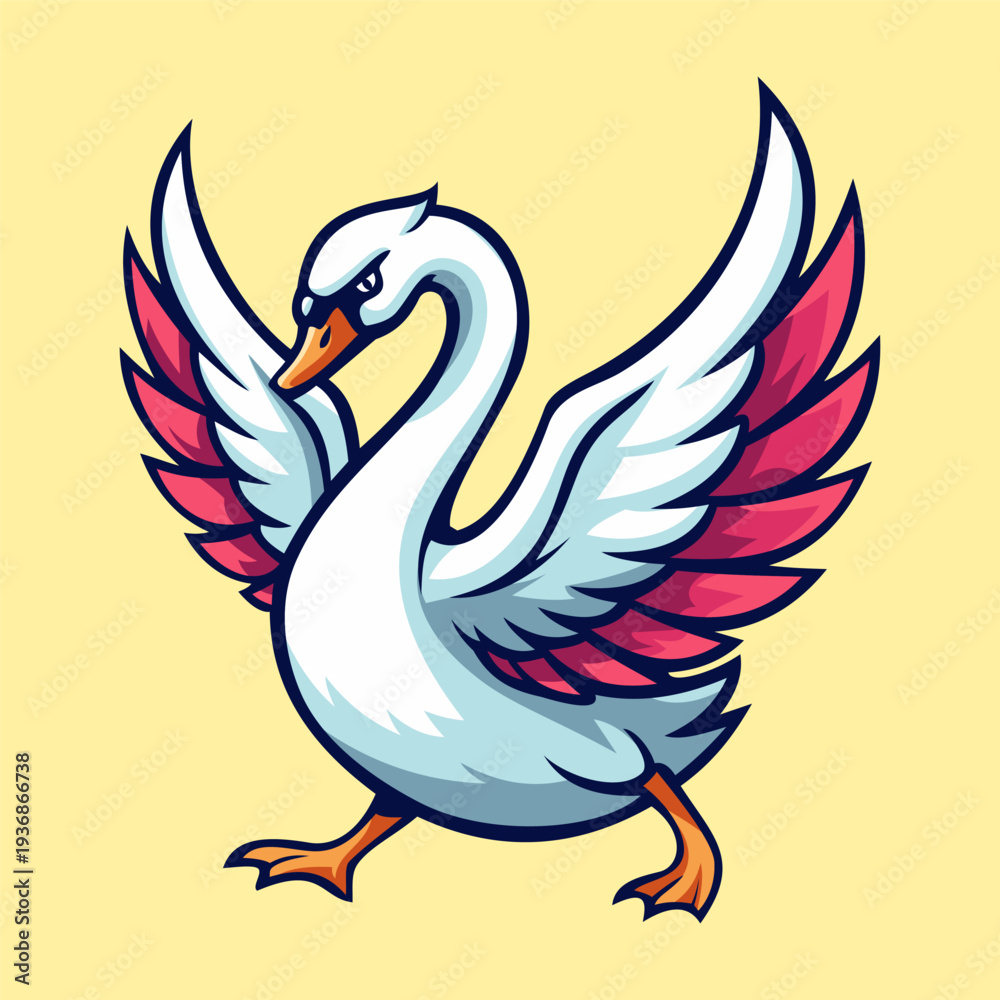 Fototapeta premium Walking Swan Illustration Character Vector Logo Template