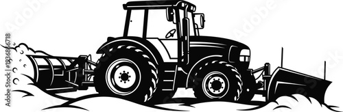 Farm Tractor With Plow Working Soil Agricultural Machinery Farming Equipment Vector Illustration