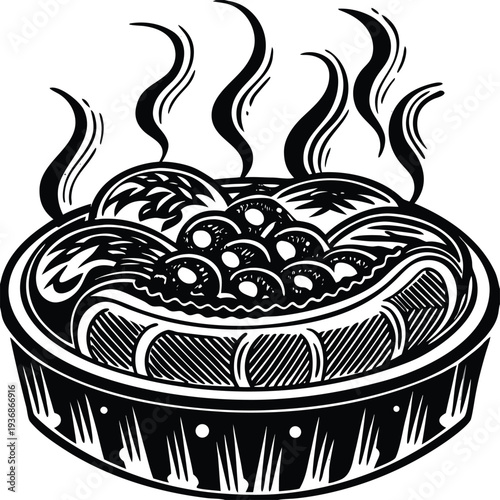 Vector illustration of a steaming hot ramen bowl