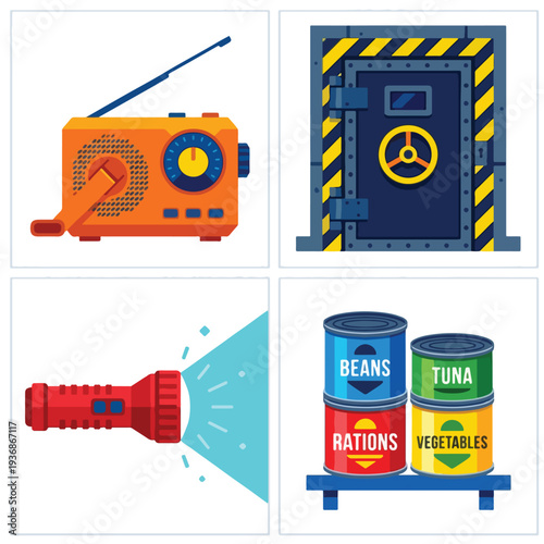 Civilian Survival Bunker and Emergency Prep Icon Set