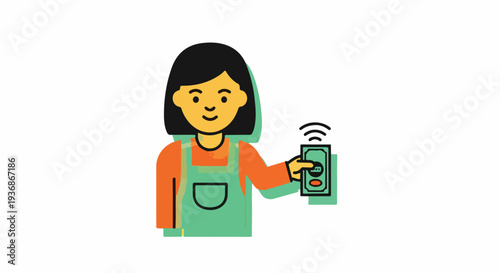 Young woman holding smartphone with contactless payment technology, digital transaction, online shopping, financial concept