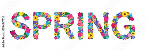 Floral text with a mosaic of blossoms showing beauty and colorful petals.